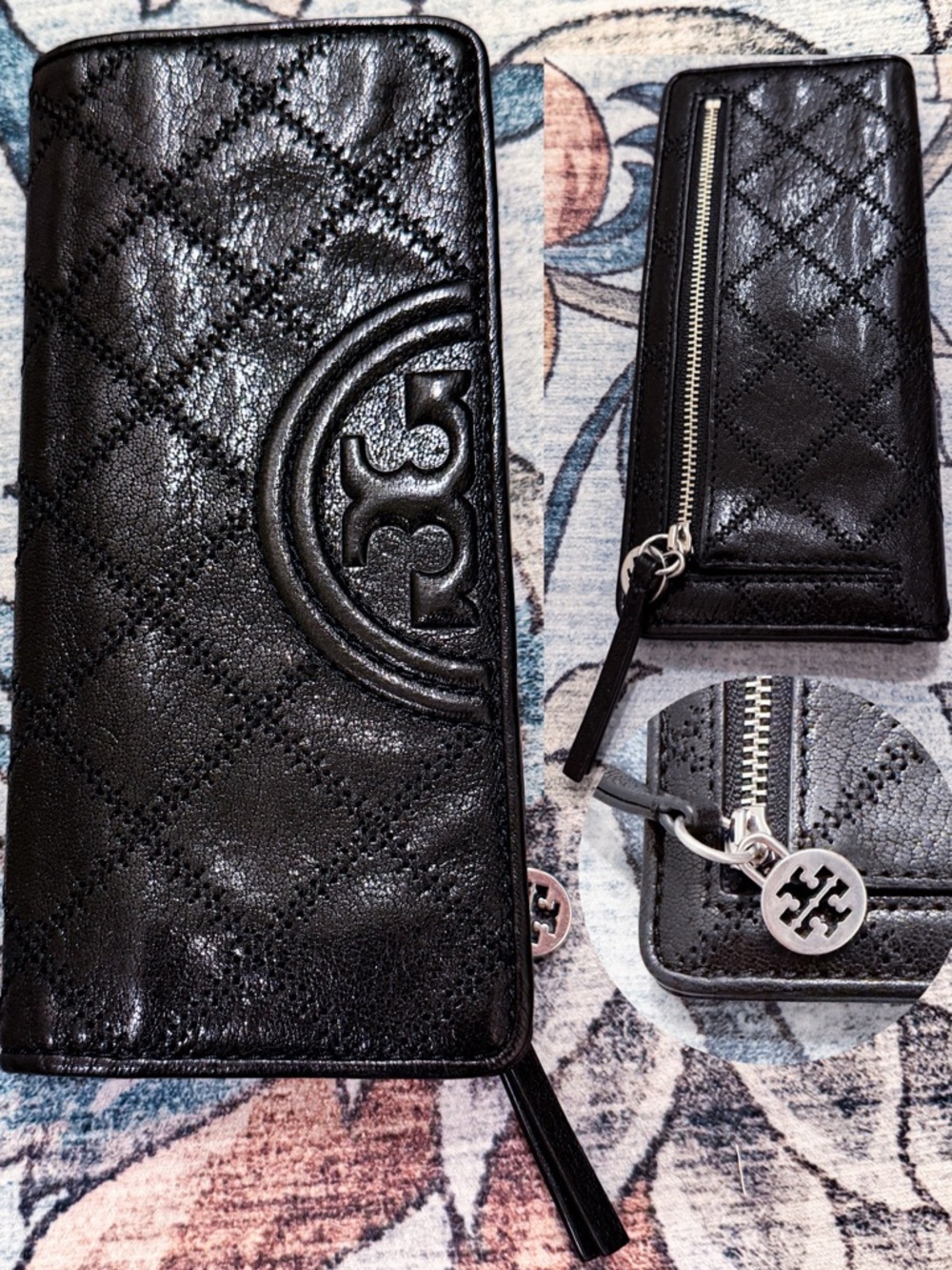 Pristine Tory Burch Black Quilted Slim Black Leather Wallet (smoke/pet free)